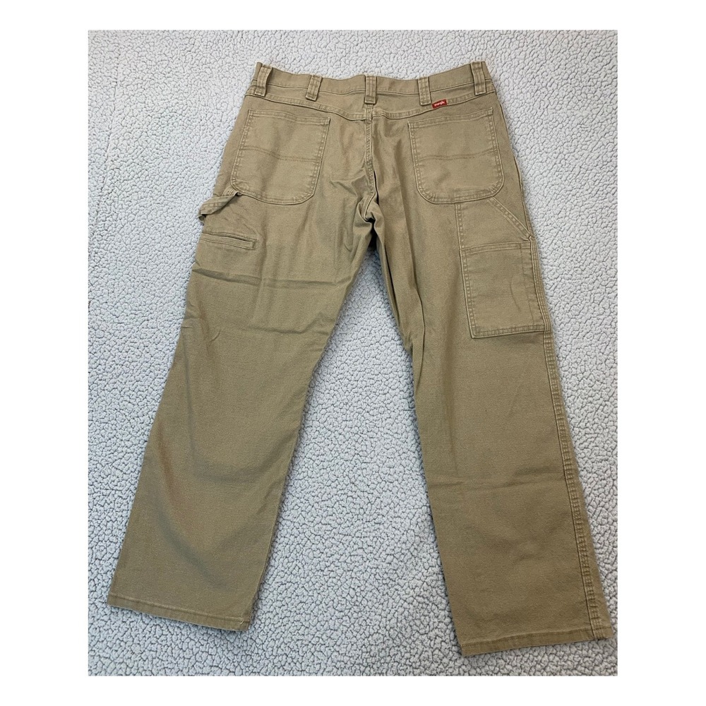 Wrangler Carpenter Pants Mens 36x30 Khaki Tan Straight Leg Canvas Workwear - Picture 3 of 8
